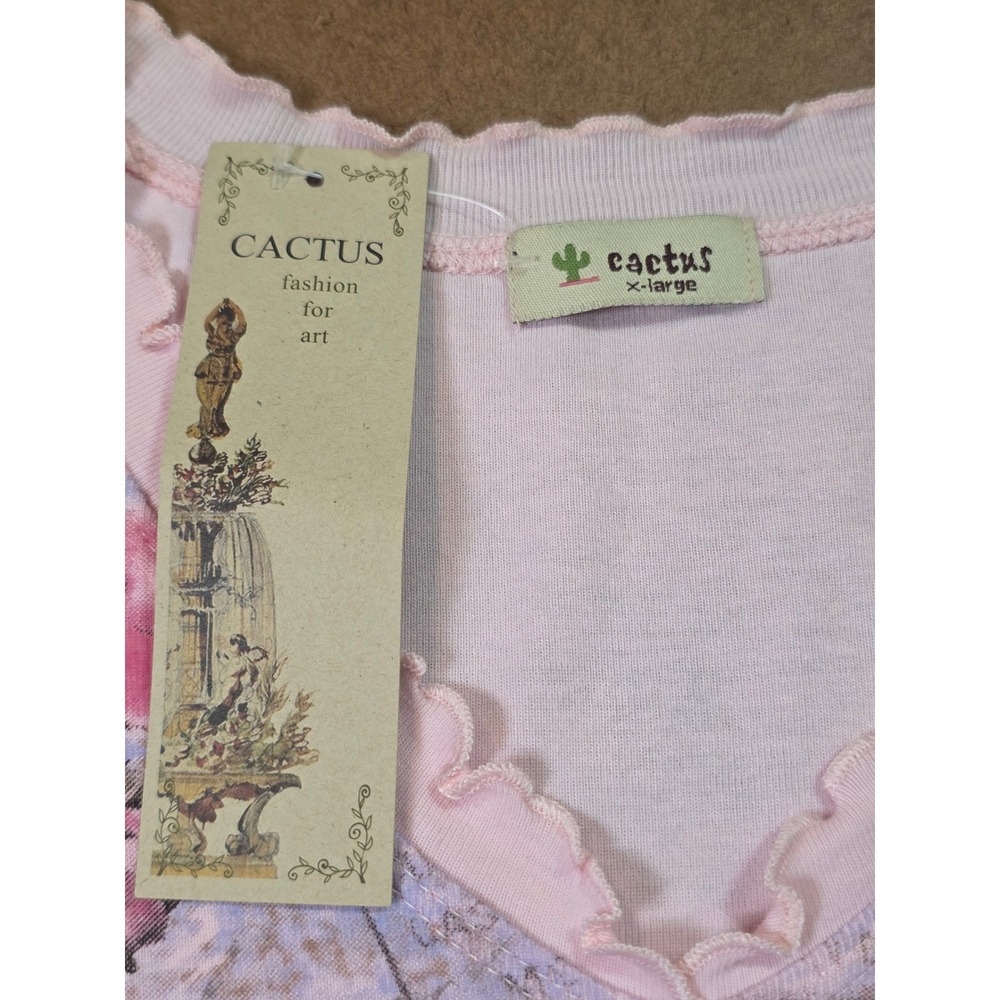 Cactus Fashion For Art Womens XL Pink Paris Graphic Cotton Lettuce Edge Top NWT - Picture 6 of 8